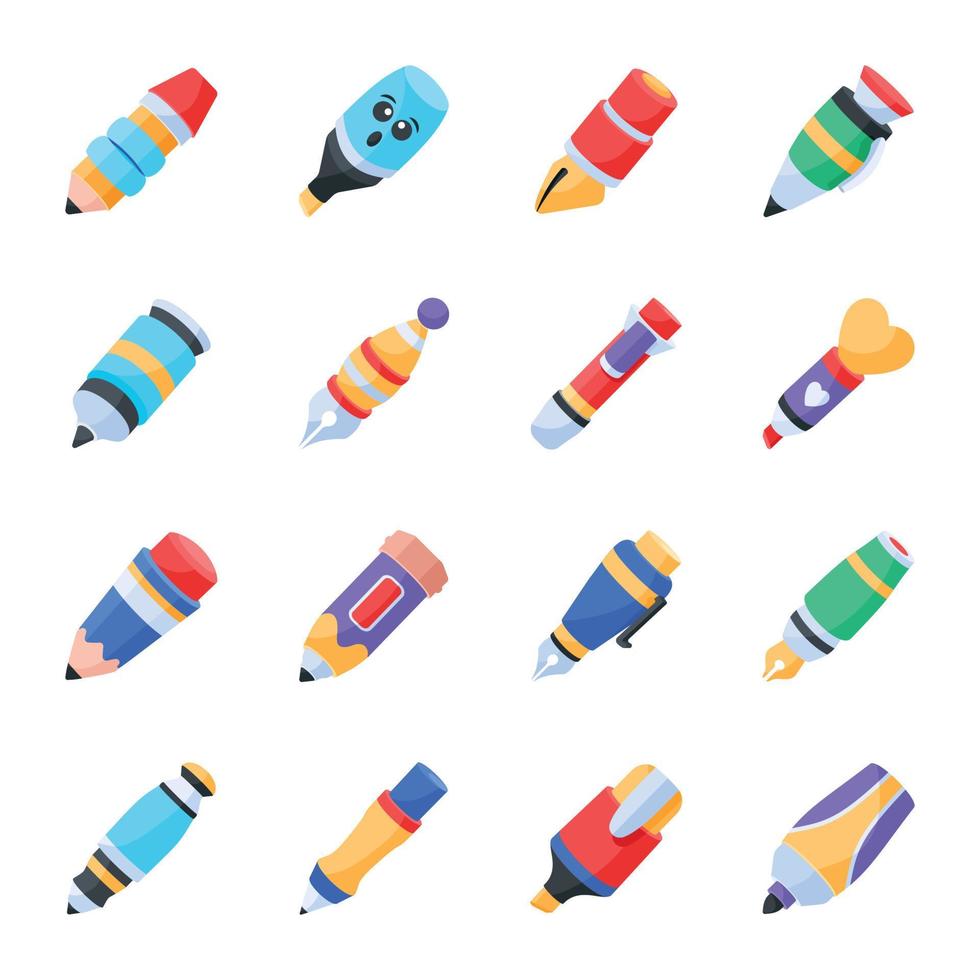 Bundle of Writing Accessories Flat Icons vector