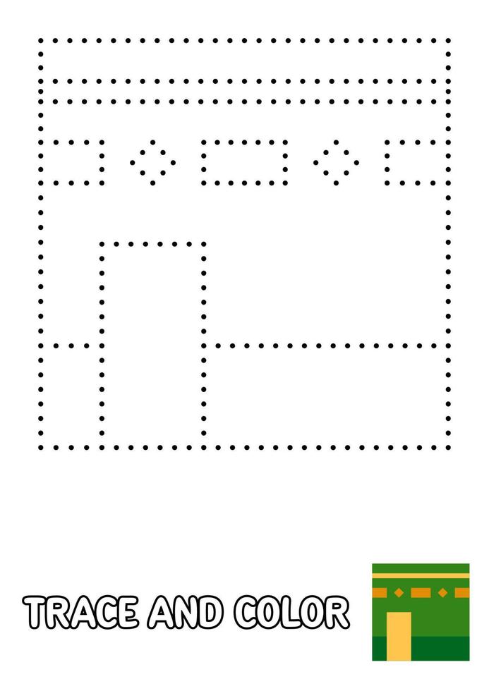 Kaaba tracing and coloring worksheet for kids vector