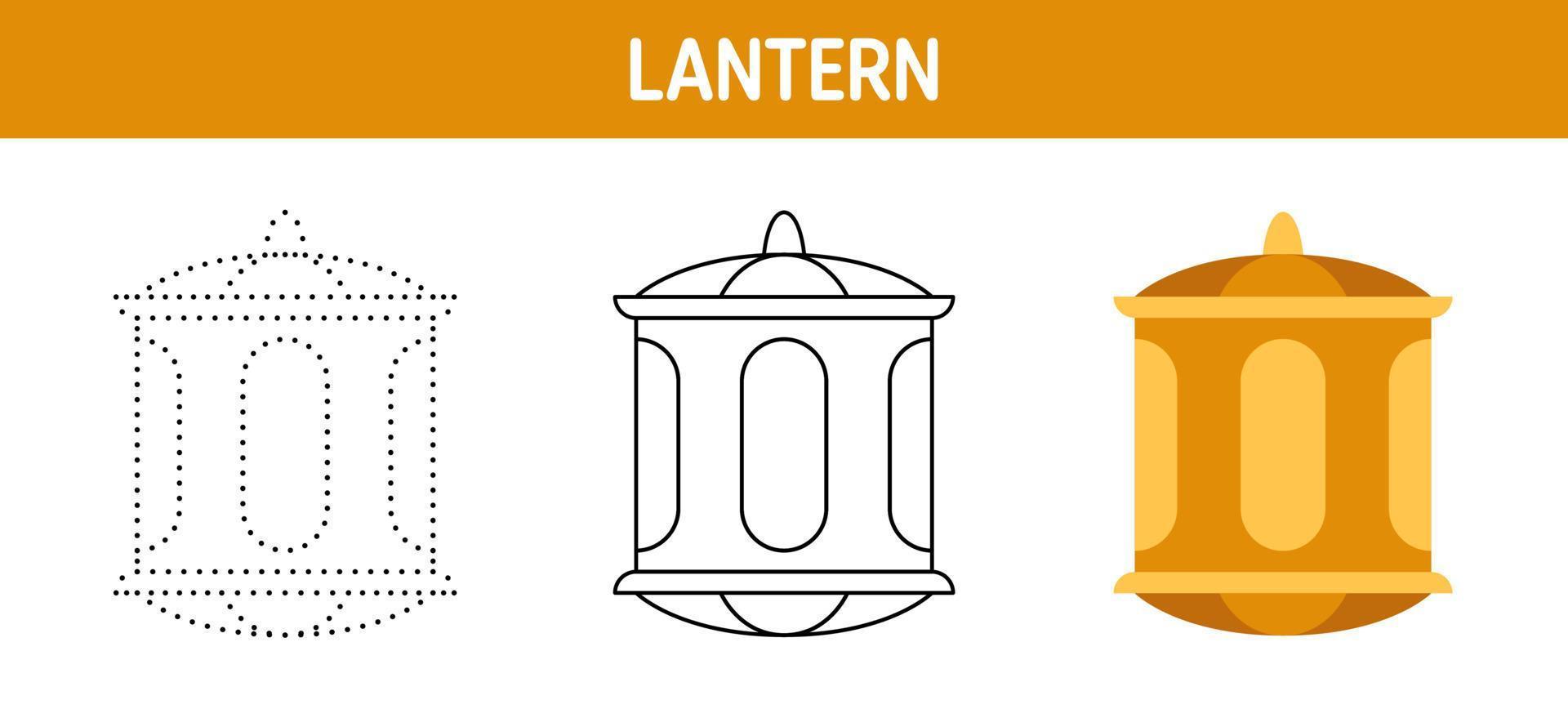Lantern Coin tracing and coloring worksheet for kids vector