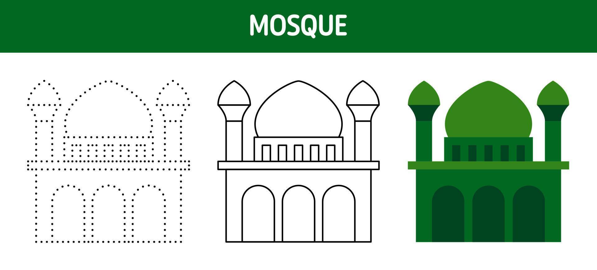 Kaaba tracing and coloring worksheet for kids vector