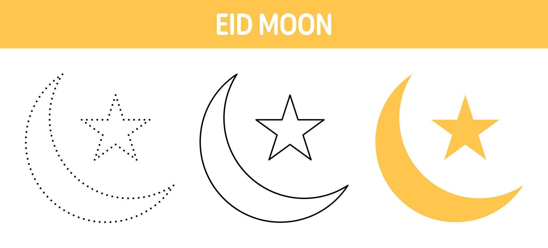 eid Luna rastreo y colorante hoja de cálculo para niños vector