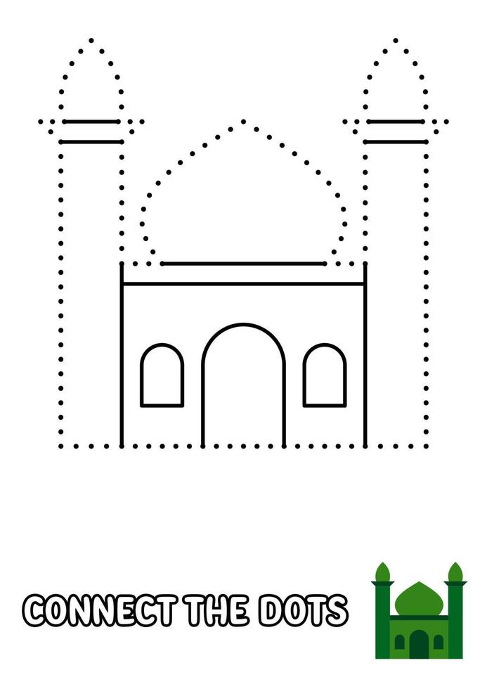 Dot to dot page with Mosque for kids vector