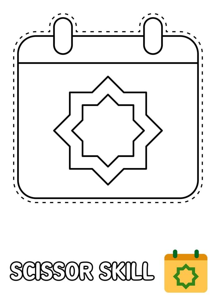 Scissor skill page with Calendar for kids vector