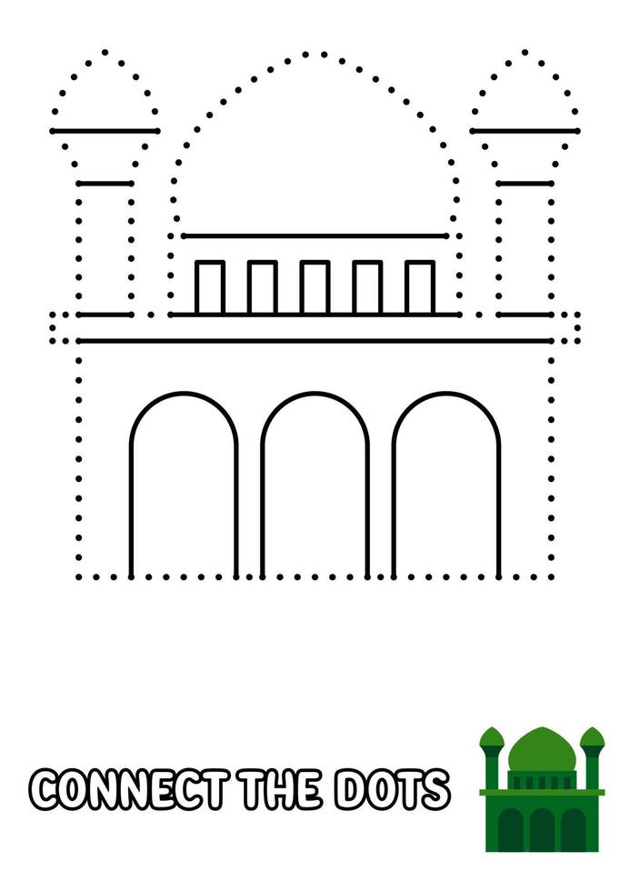 Dot to dot page with Mosque for kids vector