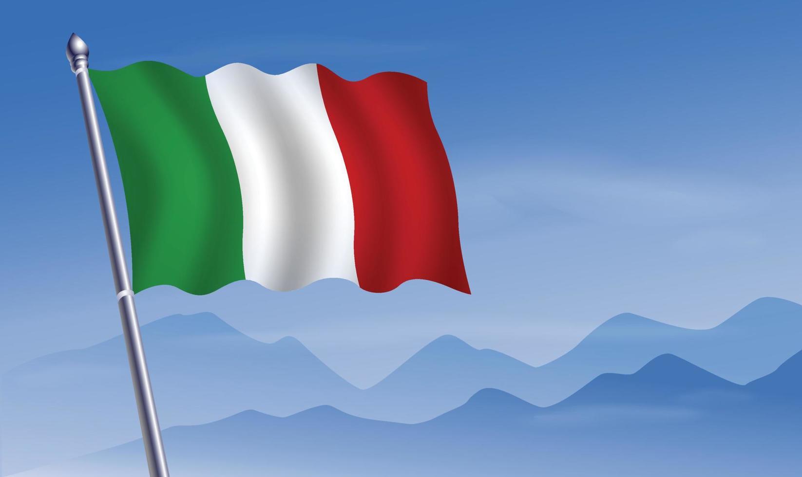Italy flag with background of mountains and sky vector
