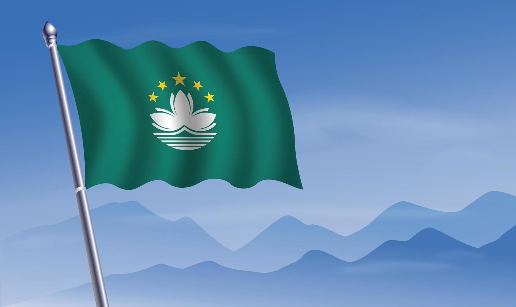 Macao flag with background of mountains and sky vector
