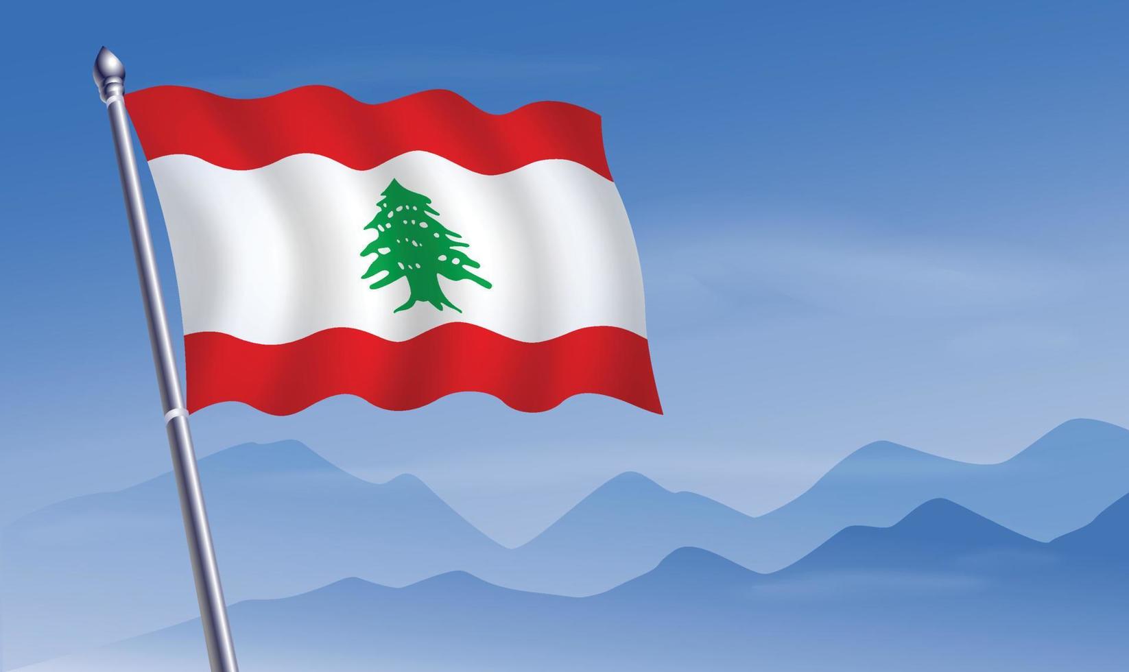 Líbano bandera con antecedentes de montañas y cielo vector