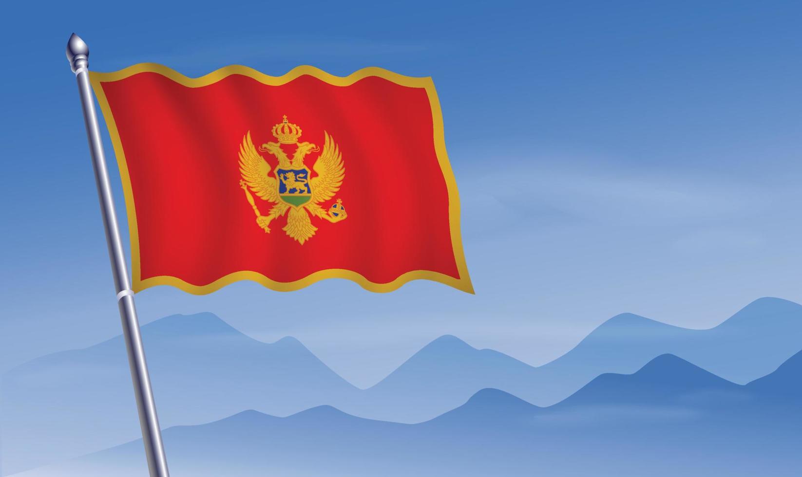 Montenegro flag with background of mountains and sky vector