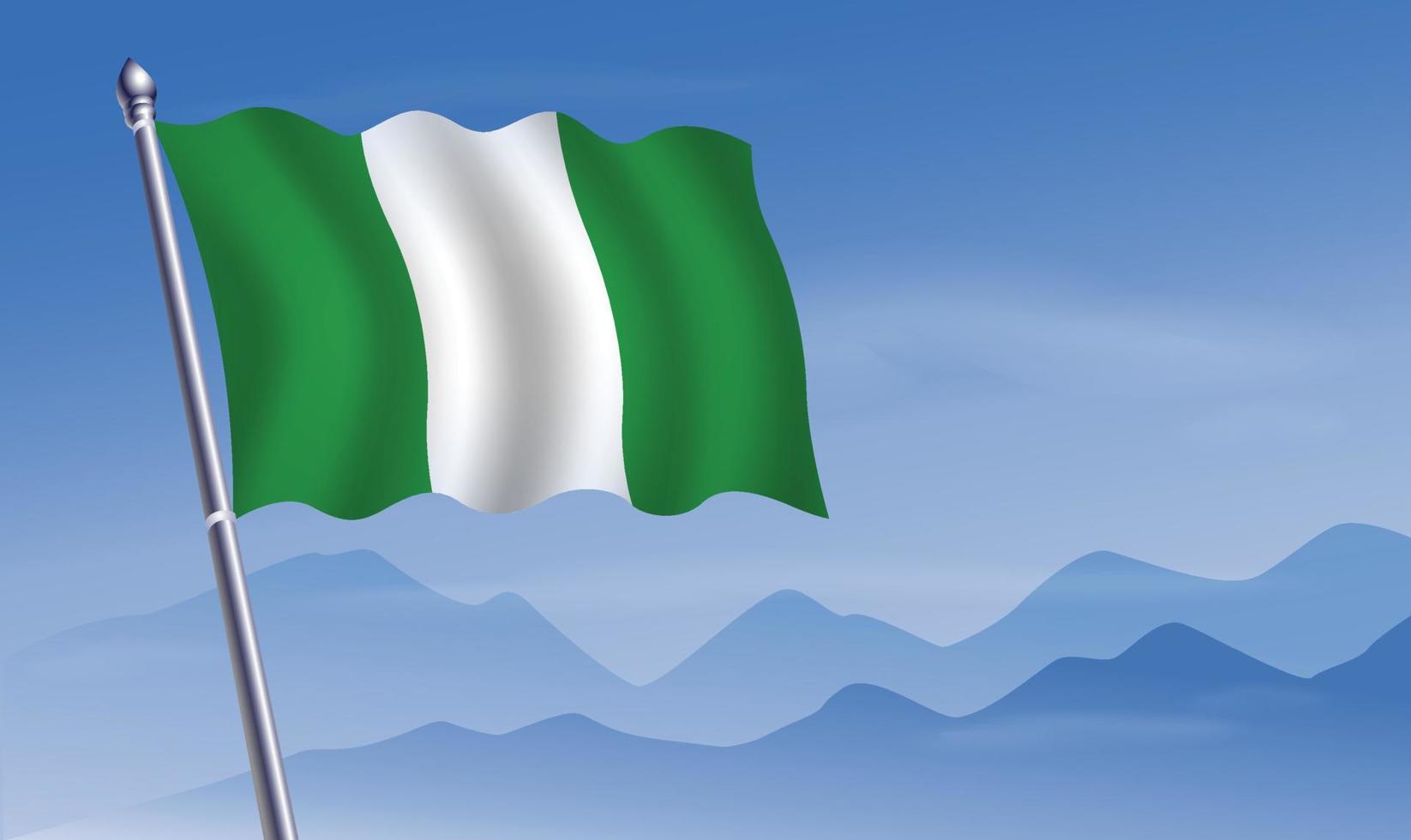 Nigeria flag with background of mountains and sky vector