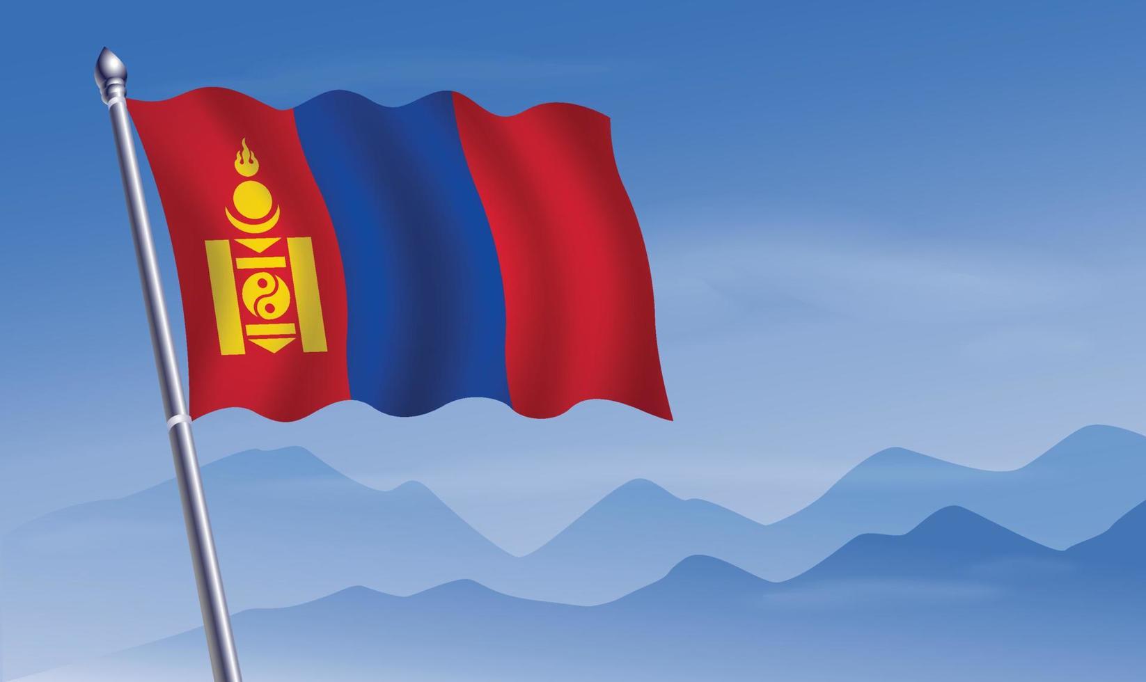 Mongolia flag with background of mountains and sky vector