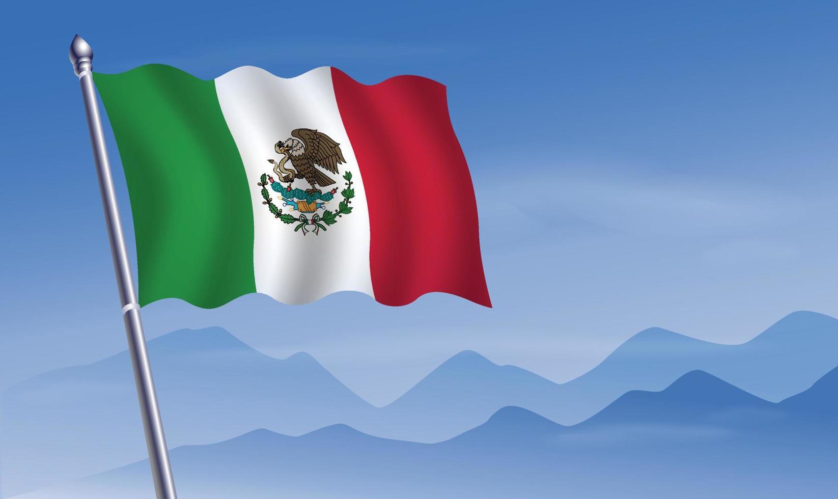 Mexico flag with background of mountains and sky vector