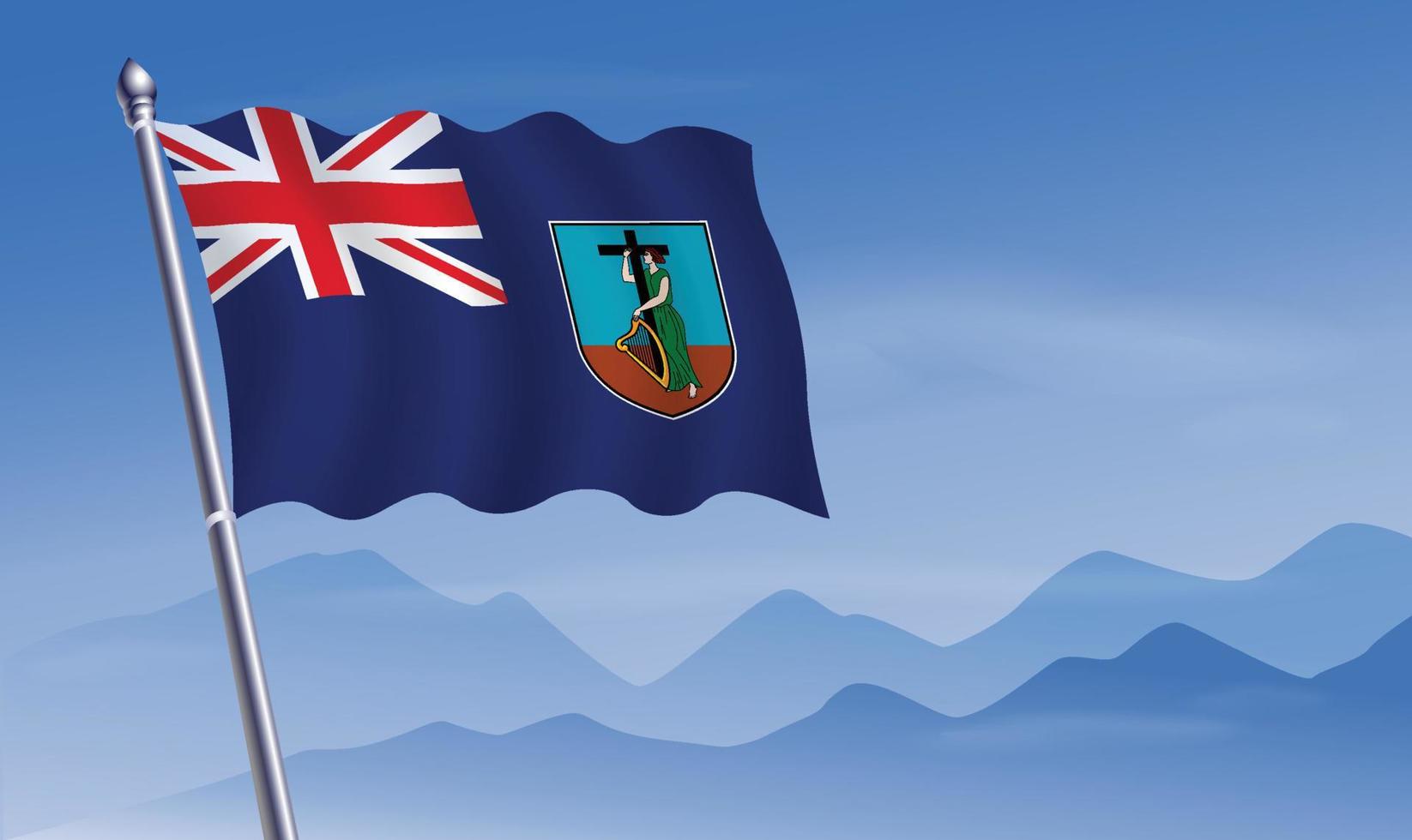Montserrat bandera con antecedentes de montañas y cielo vector