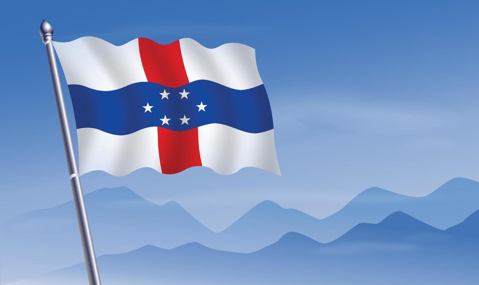 Netherlands Antilles flag with background of mountains and sky vector