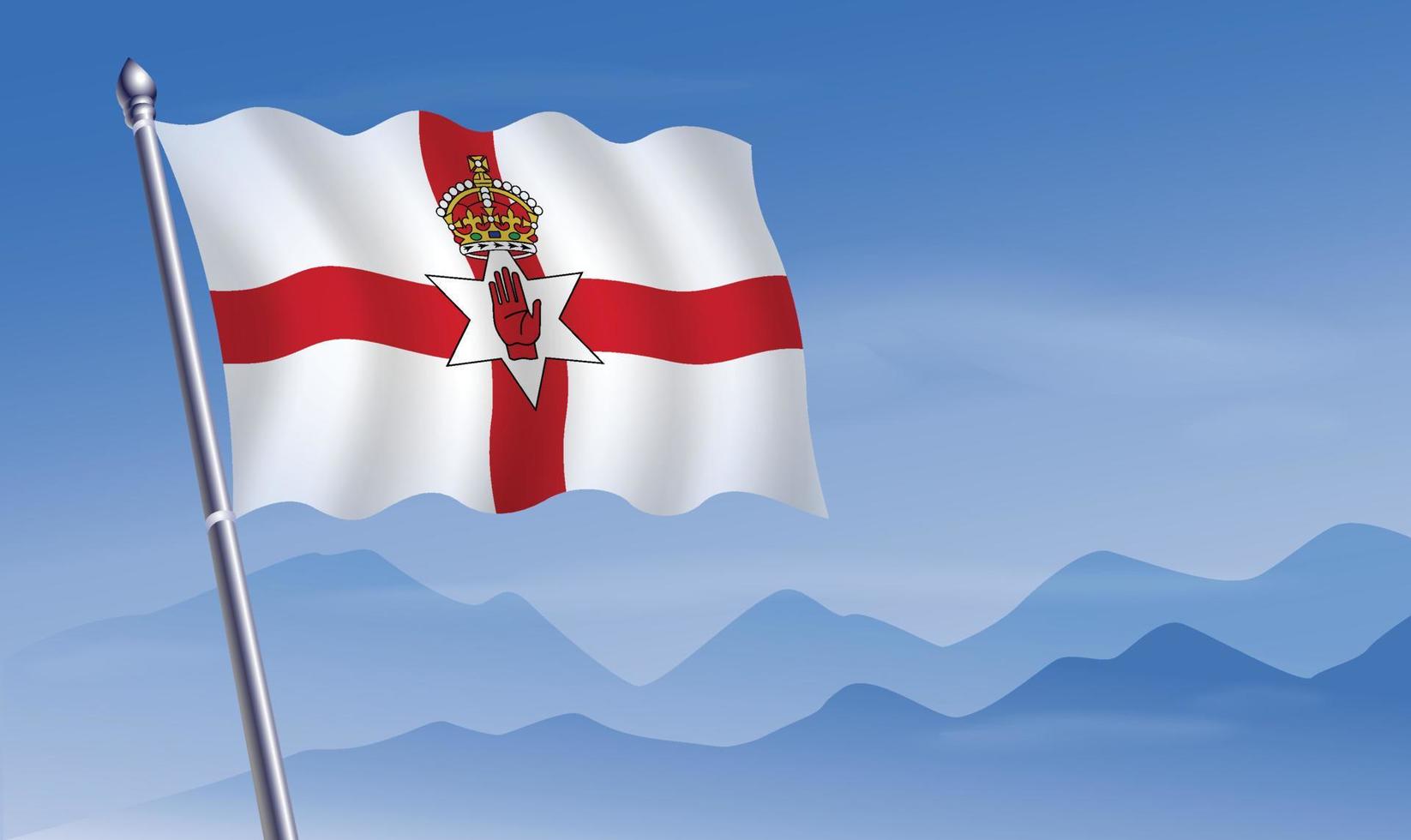 Northern Ireland flag with background of mountains and sky vector