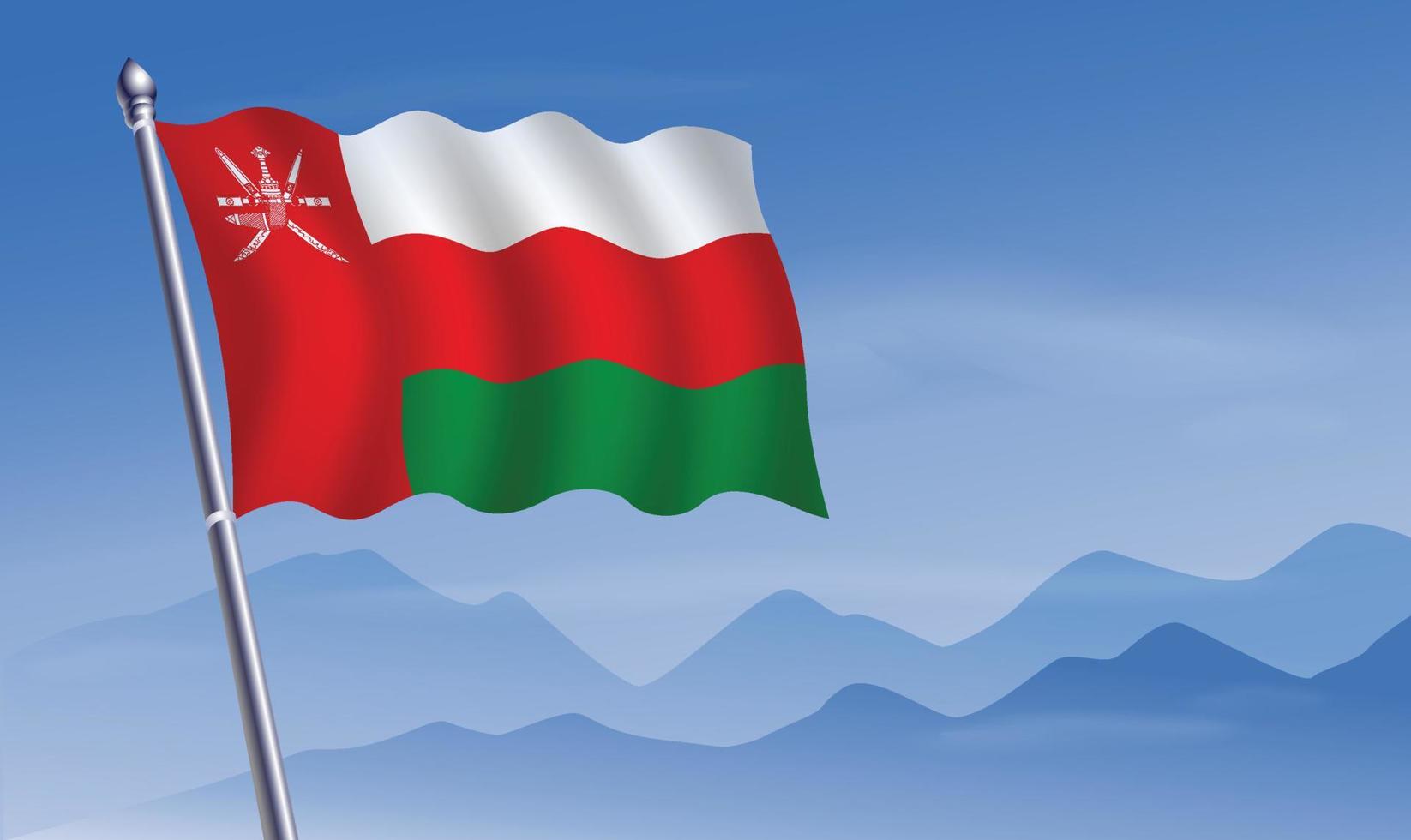 Oman flag with background of mountains and sky vector