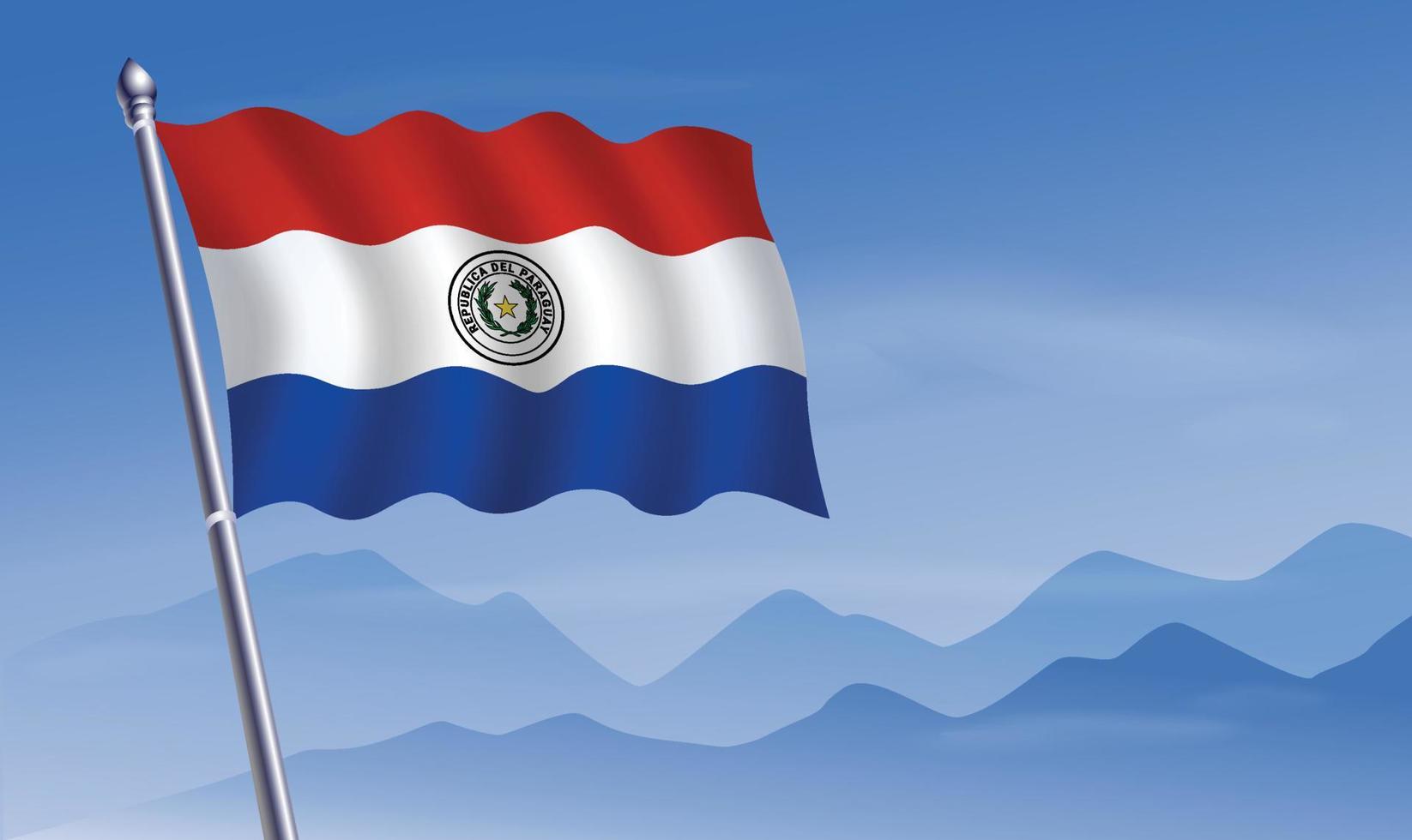 Paraguay flag with background of mountains and sky vector