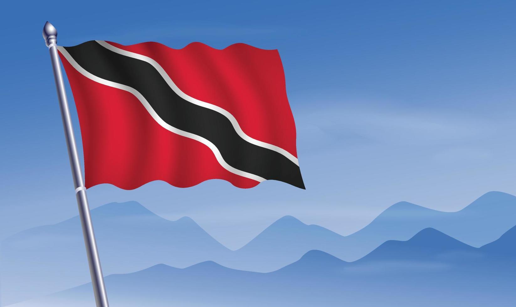 Trinidad and Tobago flag with background of mountains and sky vector