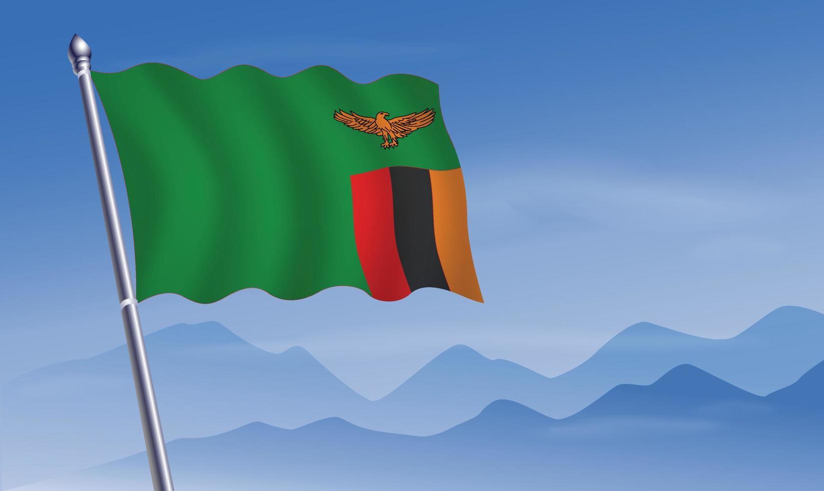 Zambia flag with background of mountains and sky vector