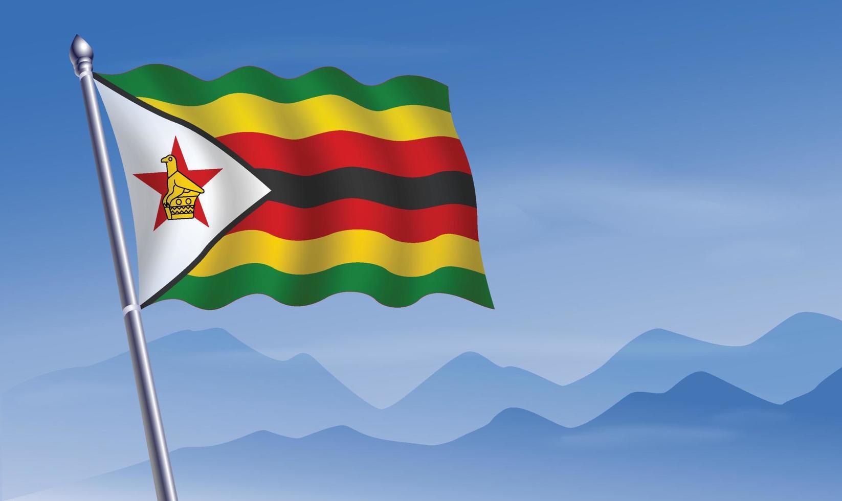 Zimbabwe flag with background of mountains and sky vector