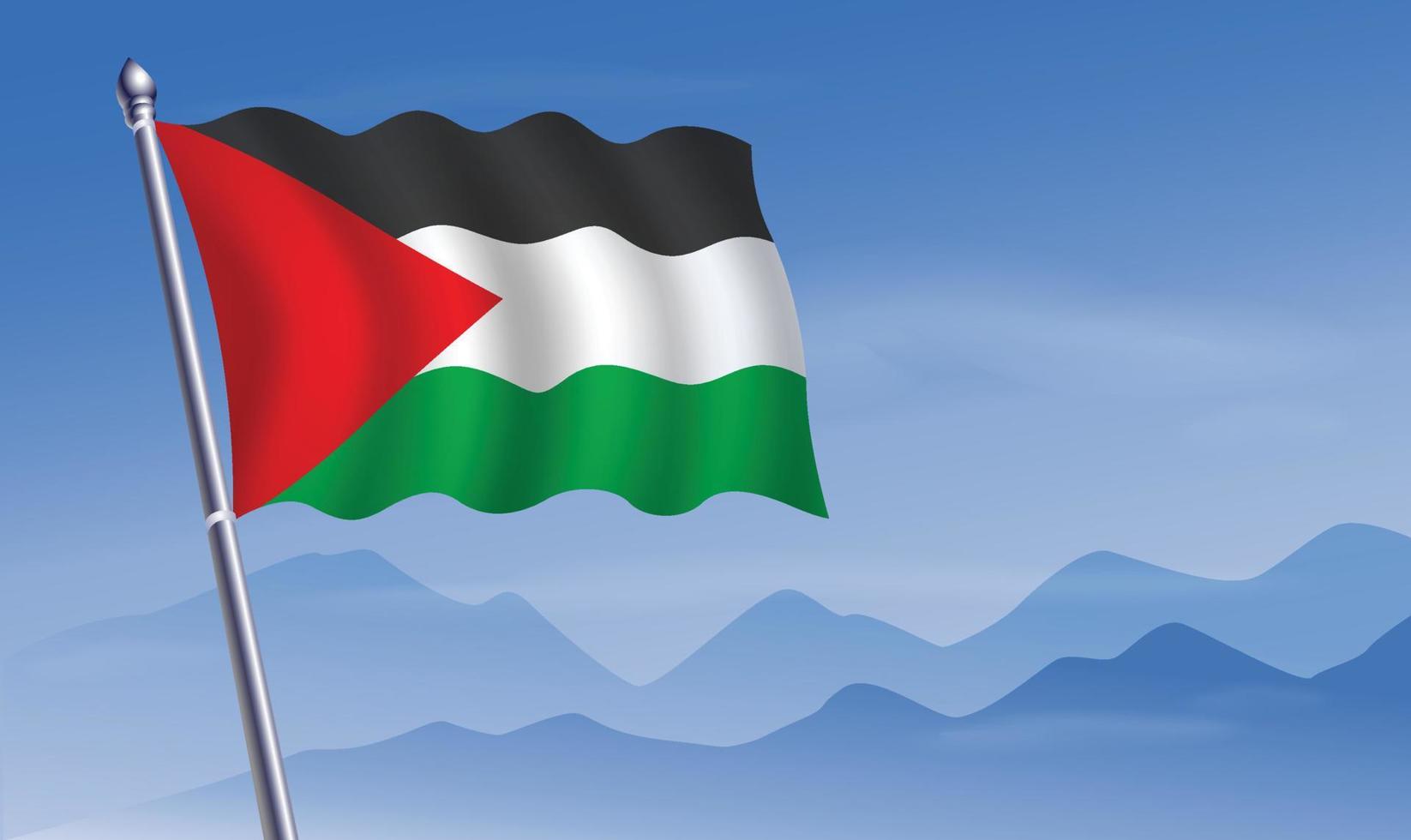 Palestine flag with background of mountains and sky vector