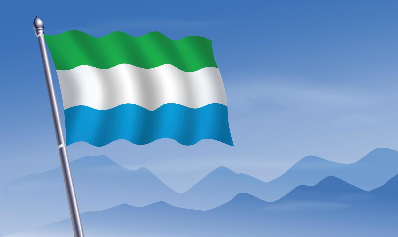 Sierra Leone flag with background of mountains and sky vector