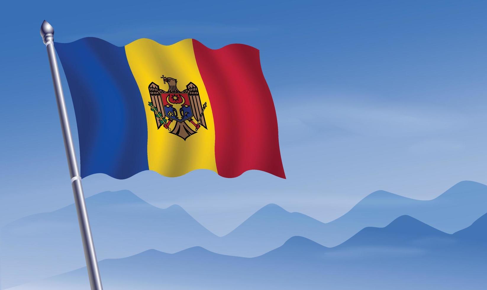 Moldova flag with background of mountains and sky vector