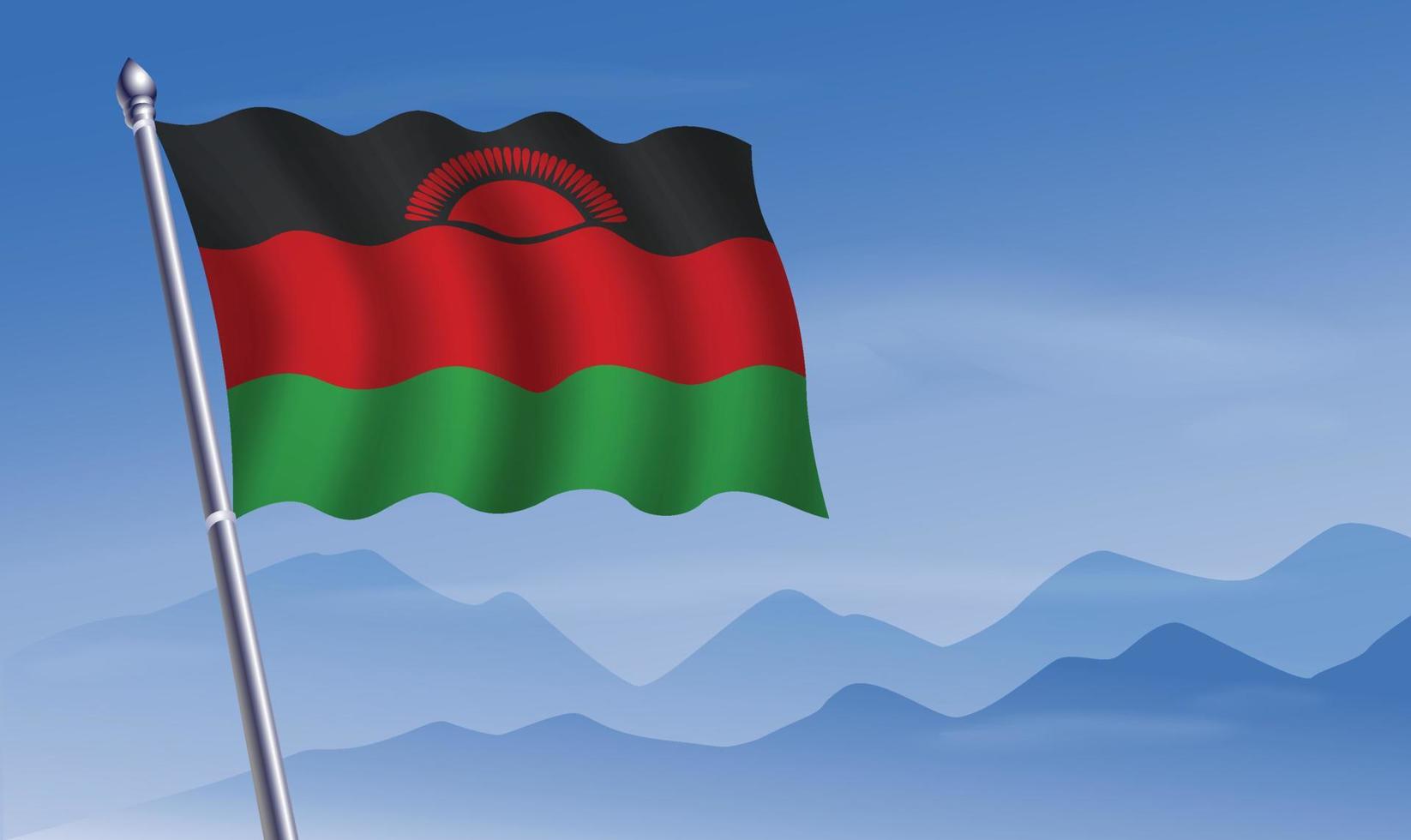 Malawi flag with background of mountains and sky vector