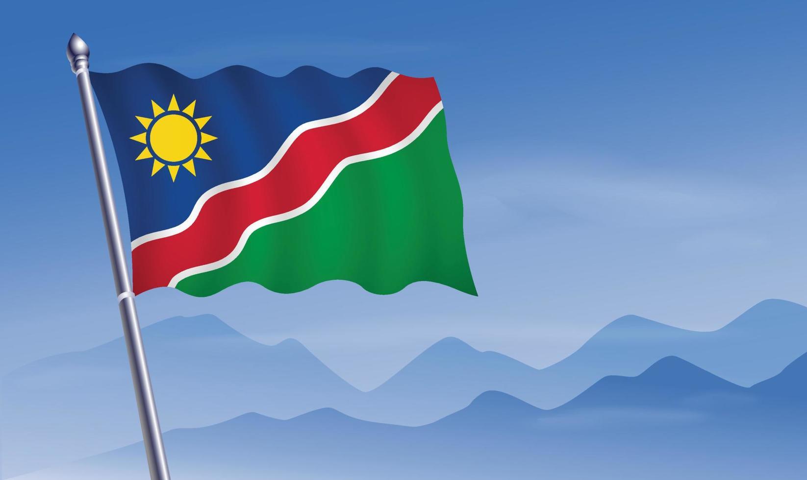 Namibia bandera con antecedentes de montañas y cielo vector