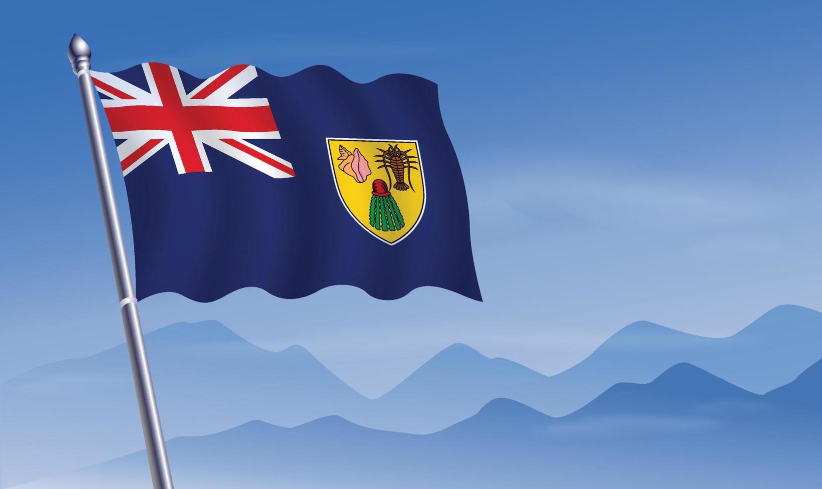 Turk and Caicos flag with background of mountains and sky vector