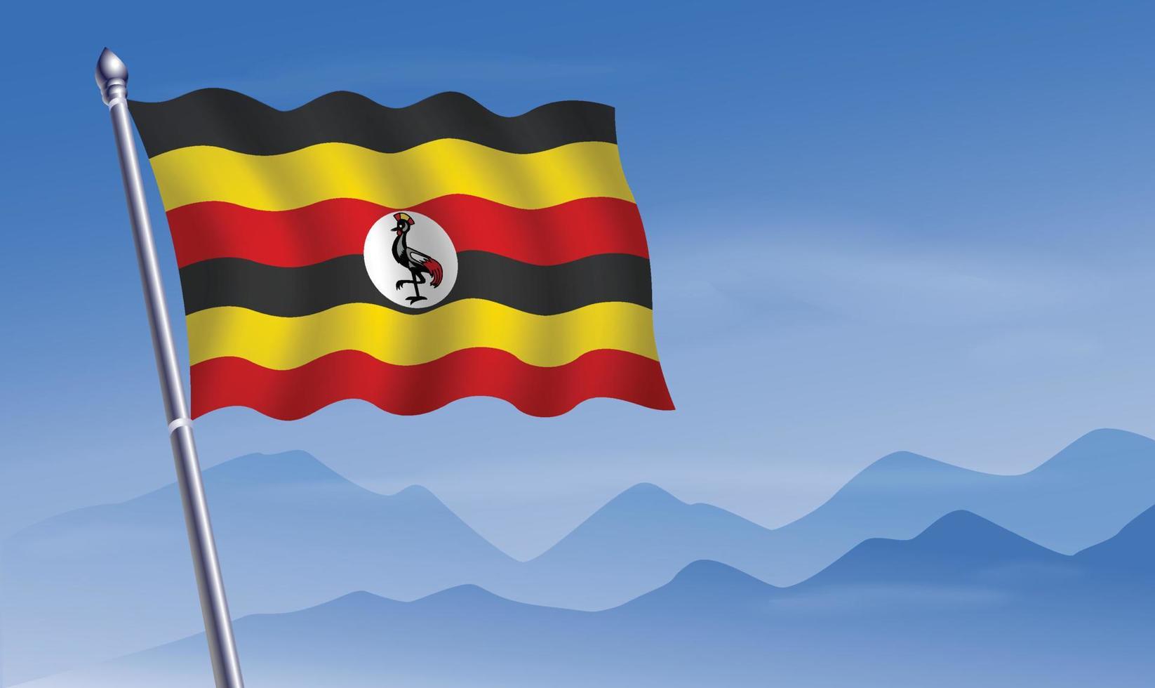 Uganda bandera con antecedentes de montañas y cielo vector