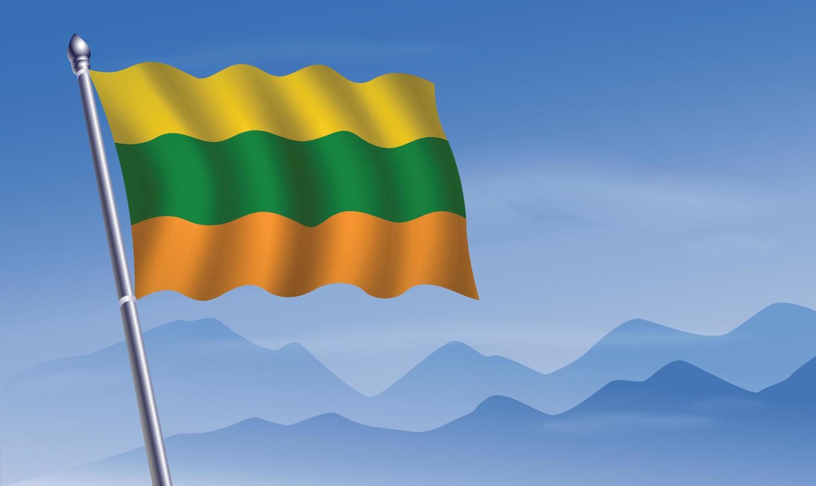 Lithuanian flag with background of mountains and sky vector