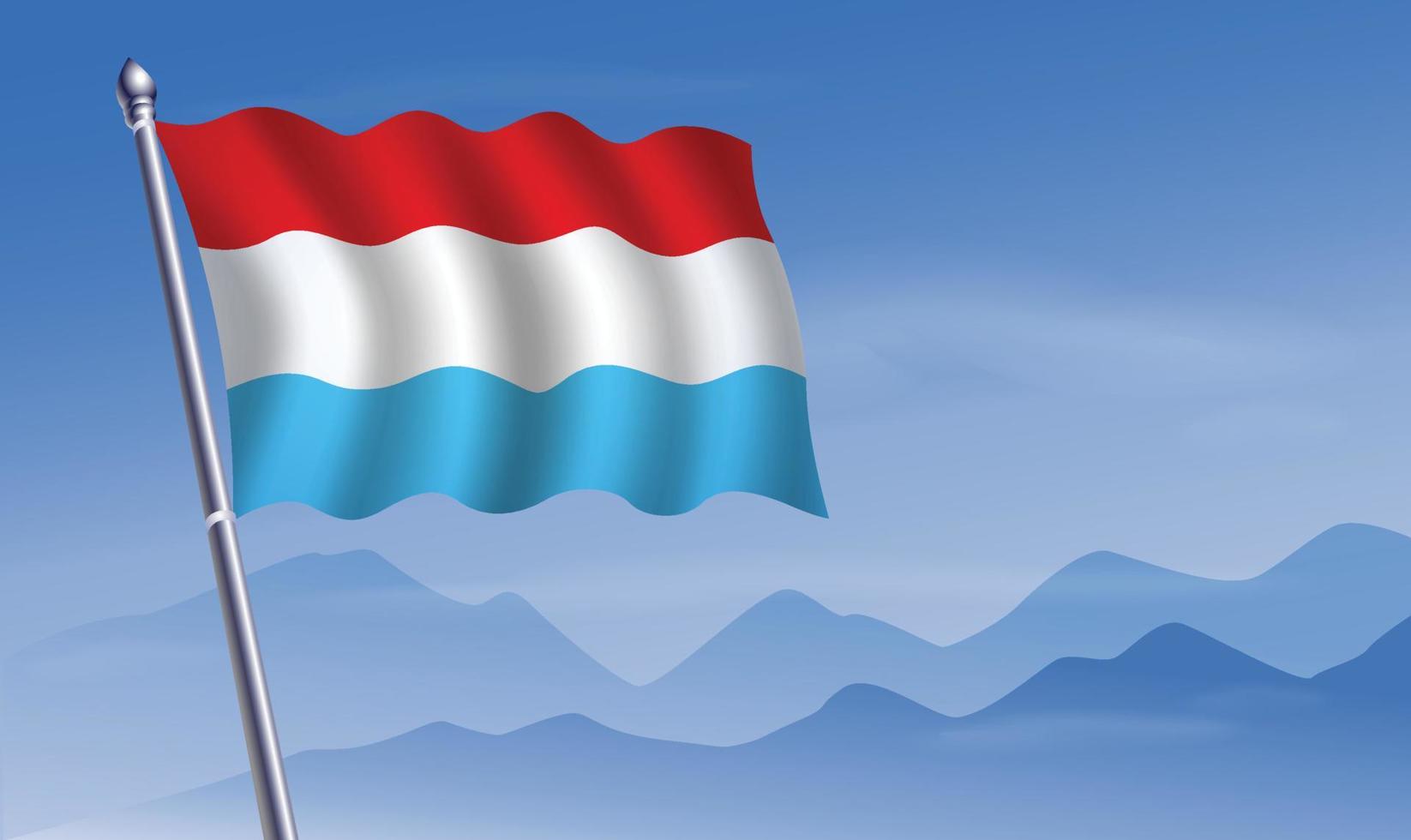 Luxembourg flag with background of mountains and sky vector