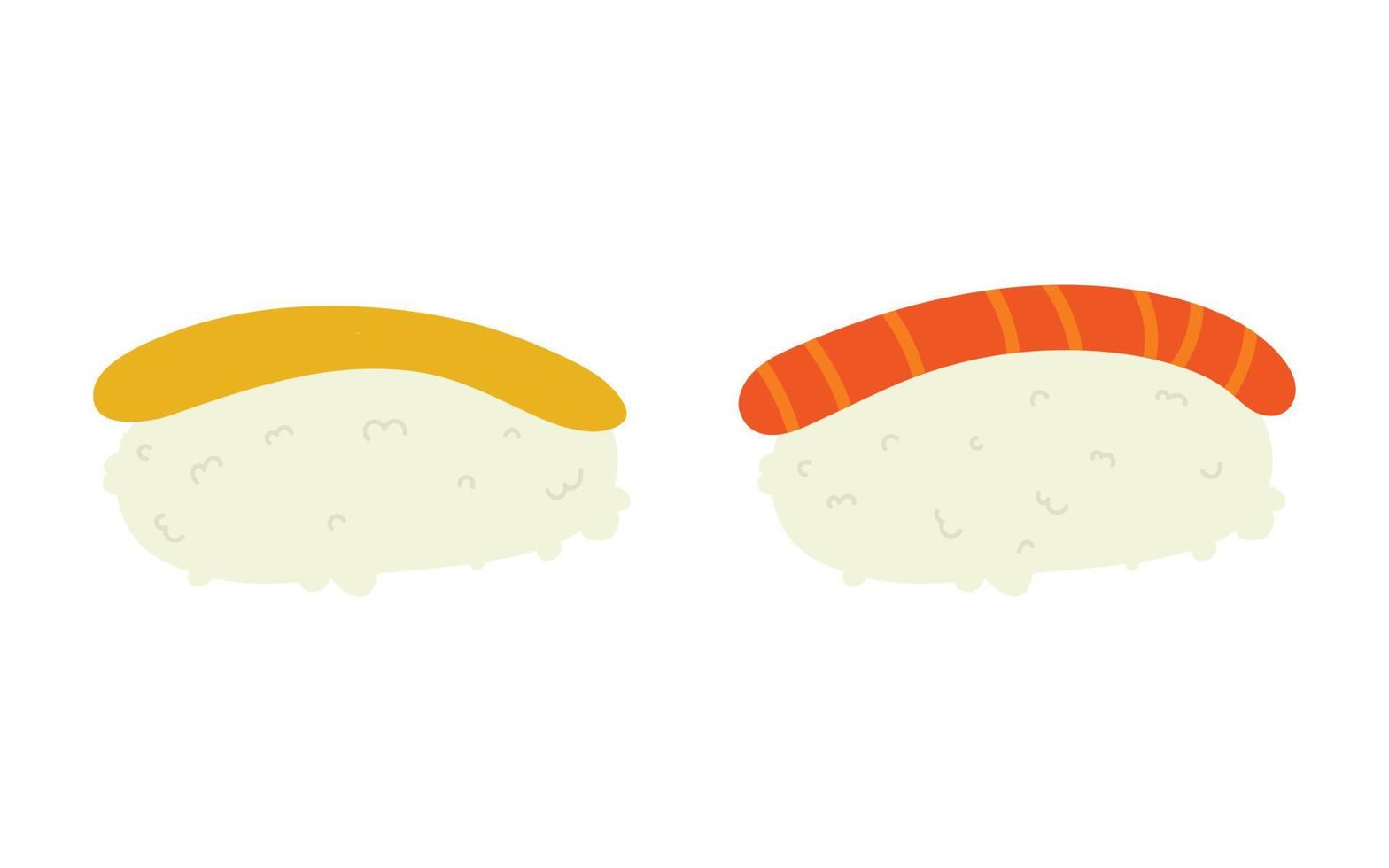 sushi roll with sesame, japanese food. Sushi roll cartoon style icon. Sushi isolated on white background. Vector cartoon sushi.  Hand draw style sushi rolls.sian food