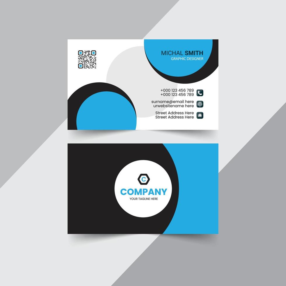 Blue and black business card modern design vector