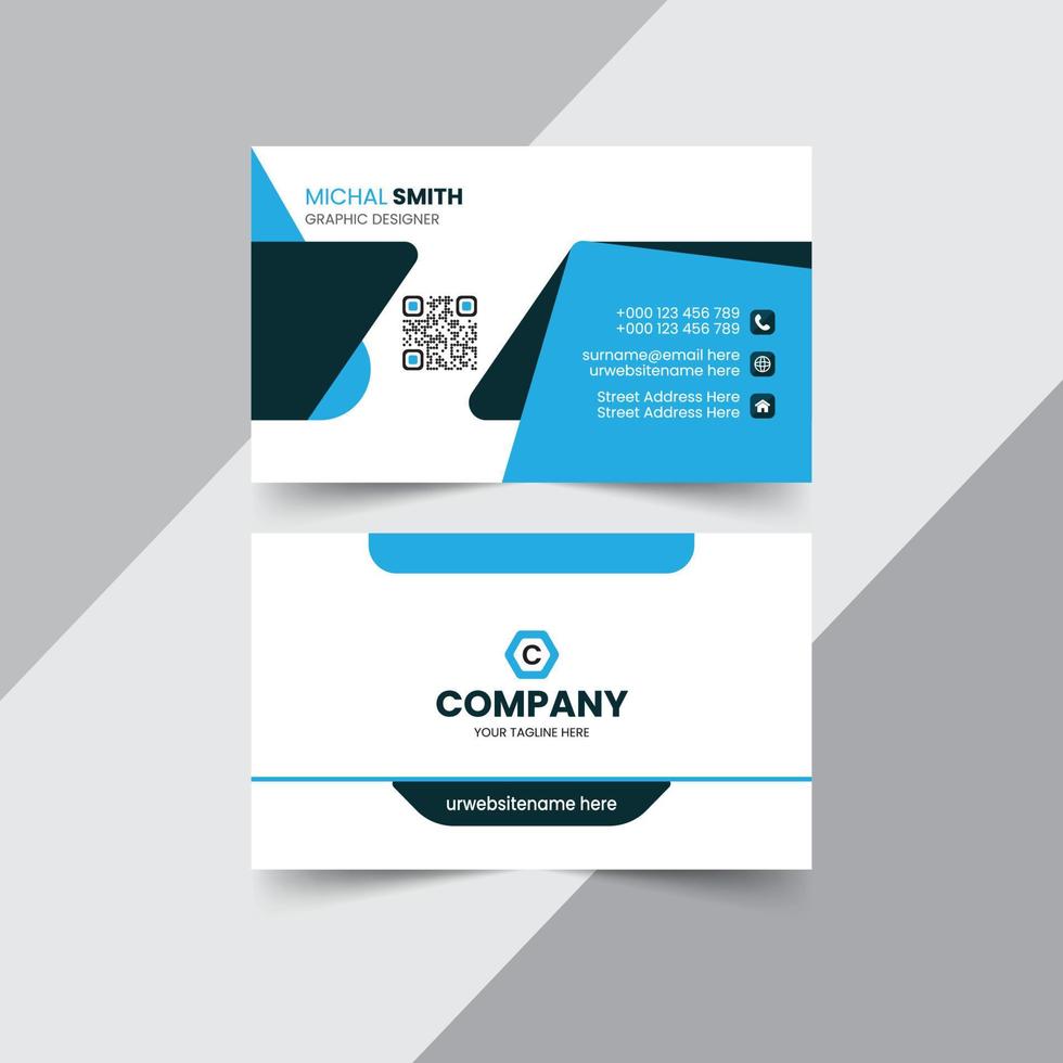 Blue and black business card modern design vector