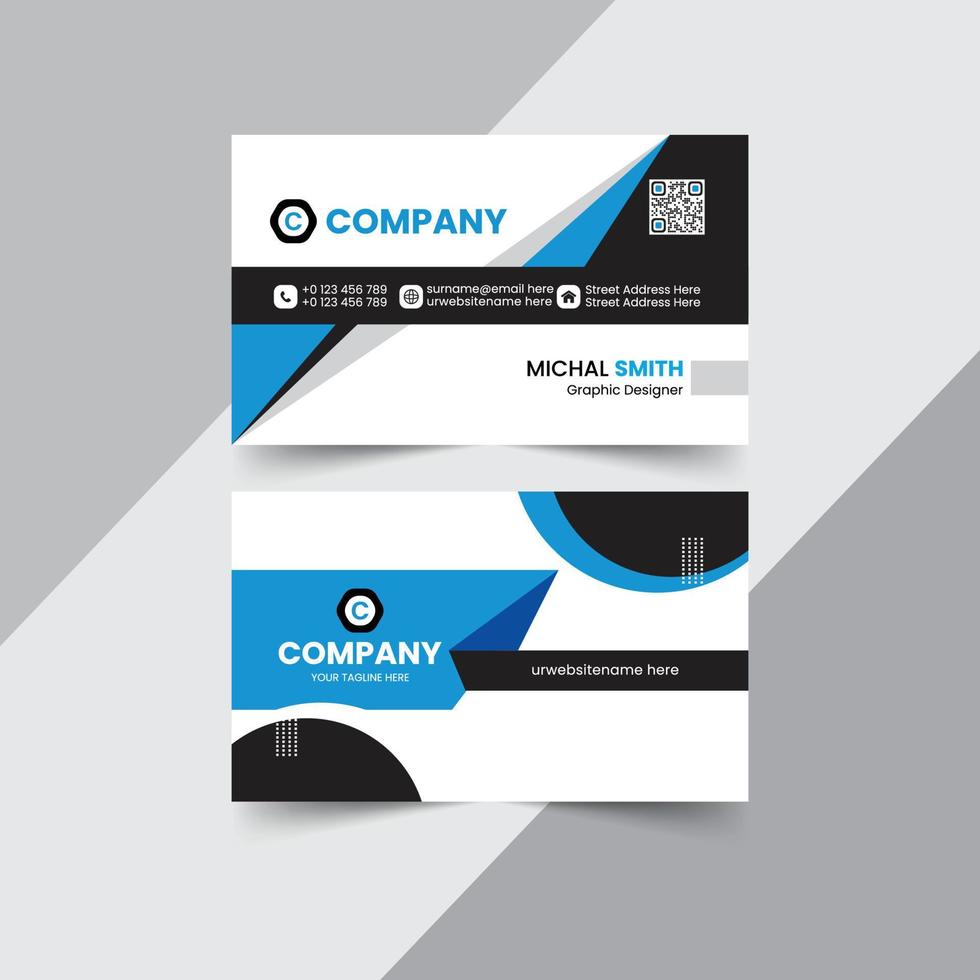 Blue and black business card modern design vector