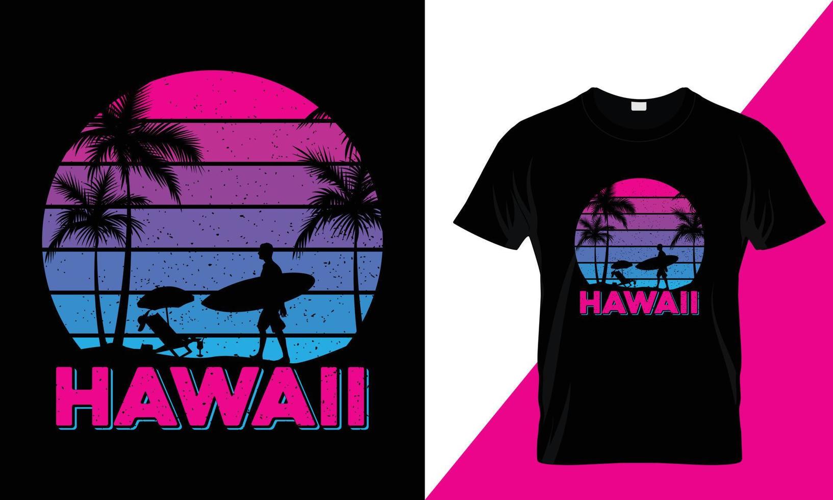 Hawaii beach retro t-shirt design vector