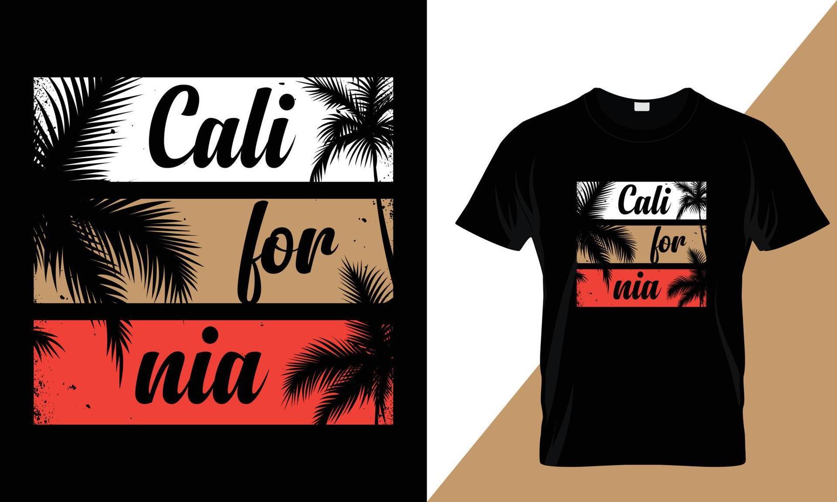 California camiseta diseño con palma arboles silueta vector