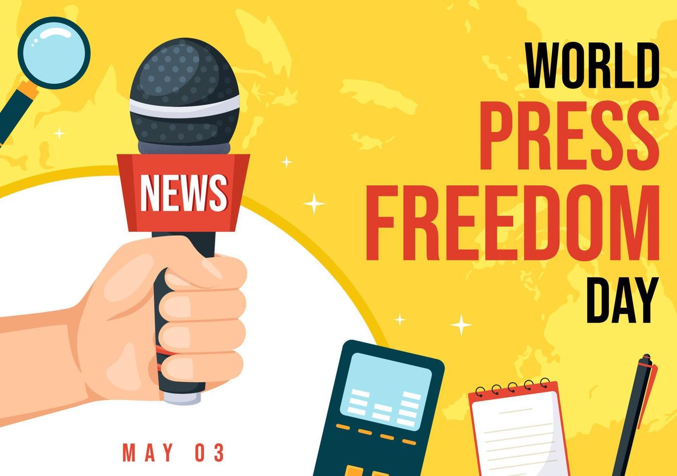 World Press Freedom Day on May 3 Illustration with Hands Holding News Microphones for Web Banner or Landing Page in Flat Cartoon Hand Drawn Templates vector