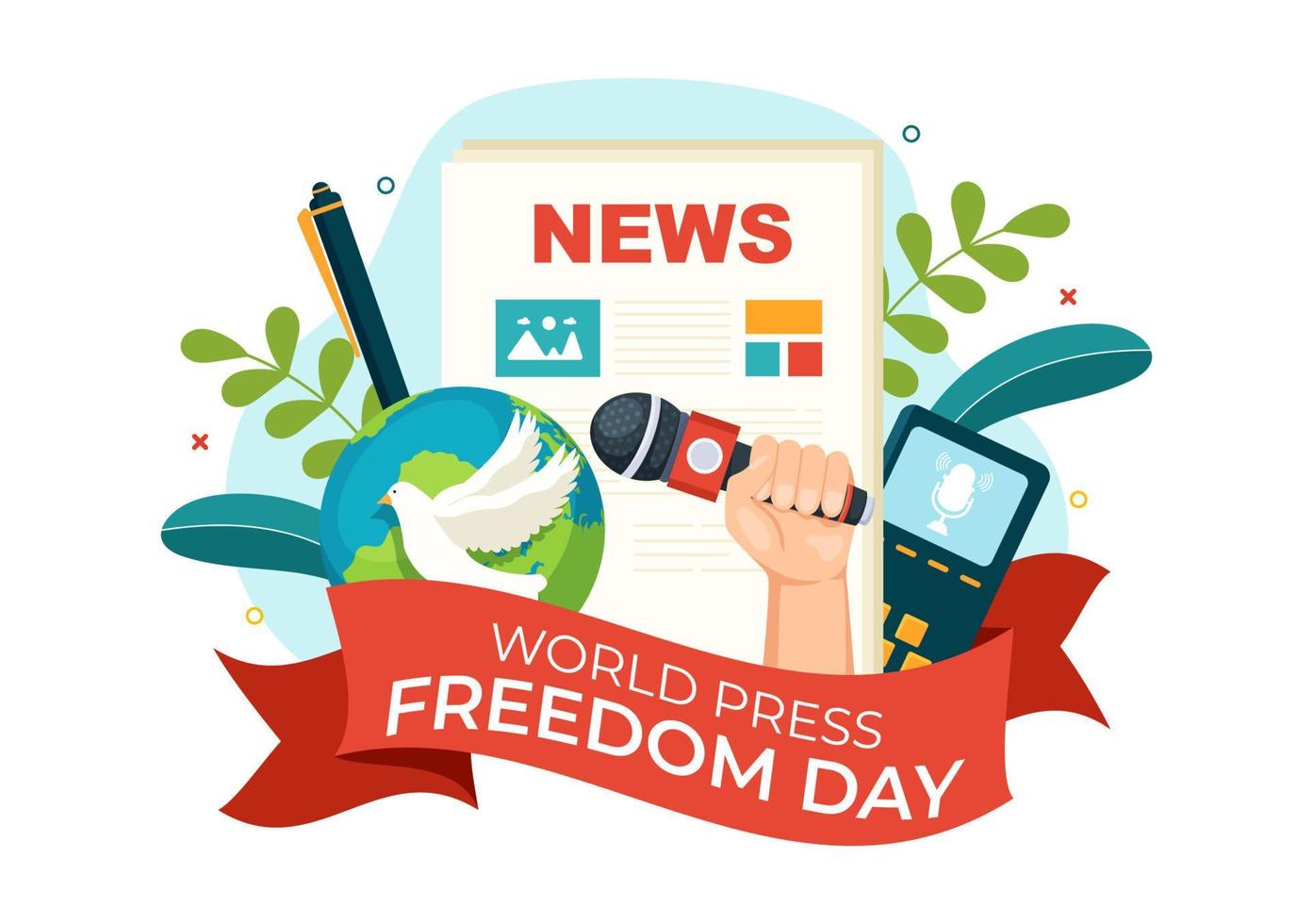 World Press Freedom Day on May 3 Illustration with Hands Holding News Microphones for Web Banner or Landing Page in Flat Cartoon Hand Drawn Templates vector