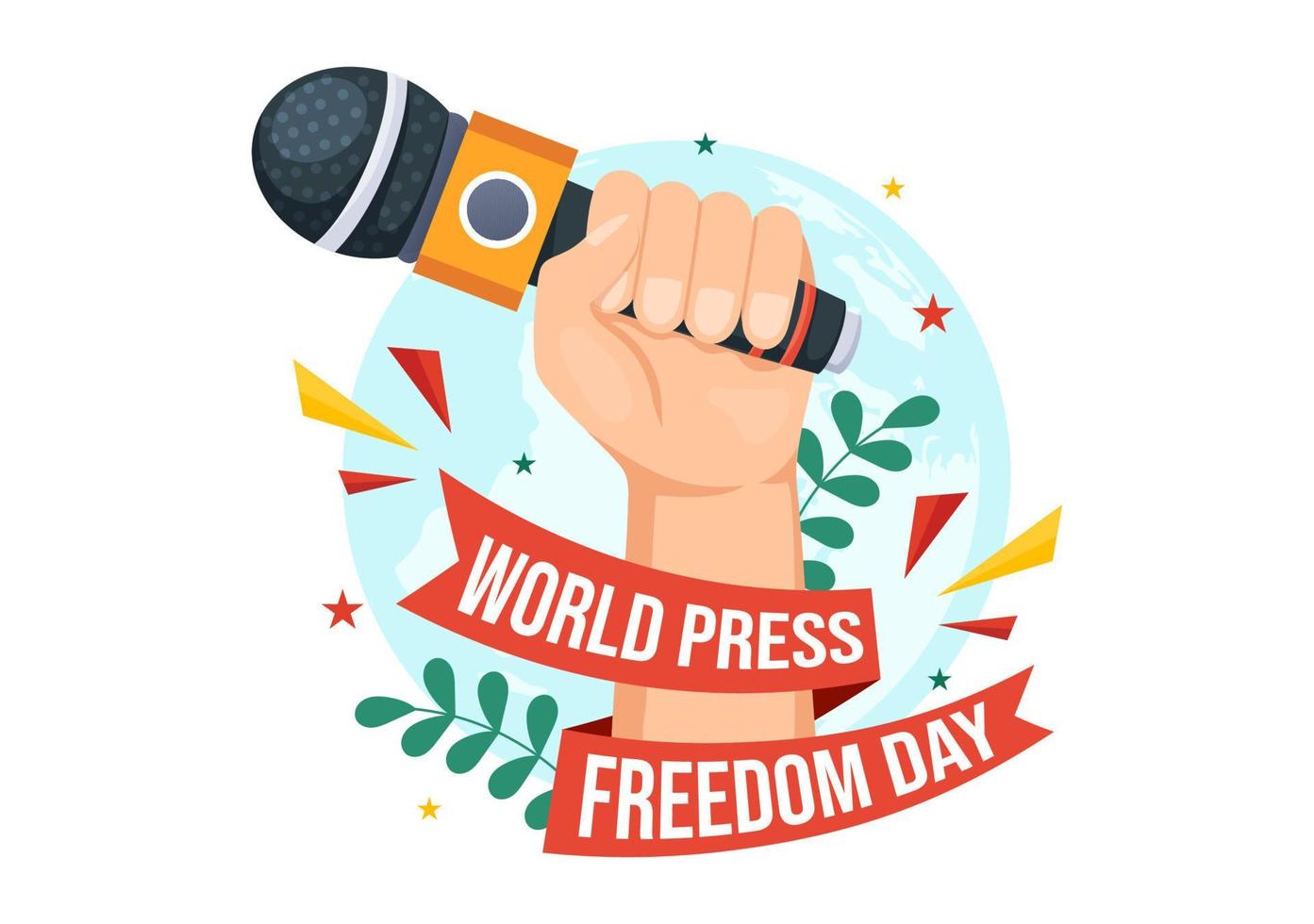 World Press Freedom Day on May 3 Illustration with Hands Holding News Microphones for Web Banner or Landing Page in Flat Cartoon Hand Drawn Templates vector