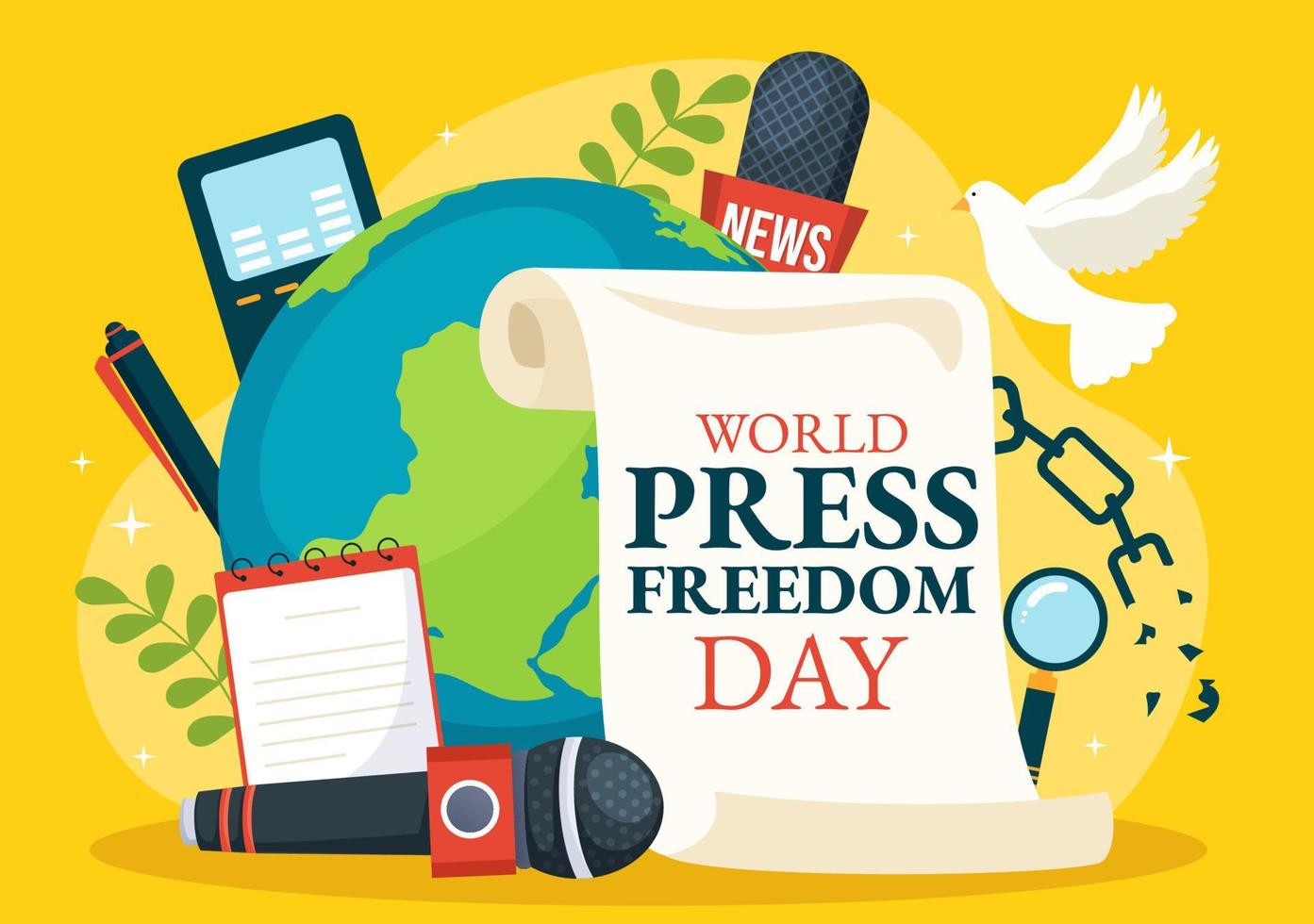 World Press Freedom Day on May 3 Illustration with Hands Holding News Microphones for Web Banner or Landing Page in Flat Cartoon Hand Drawn Templates vector