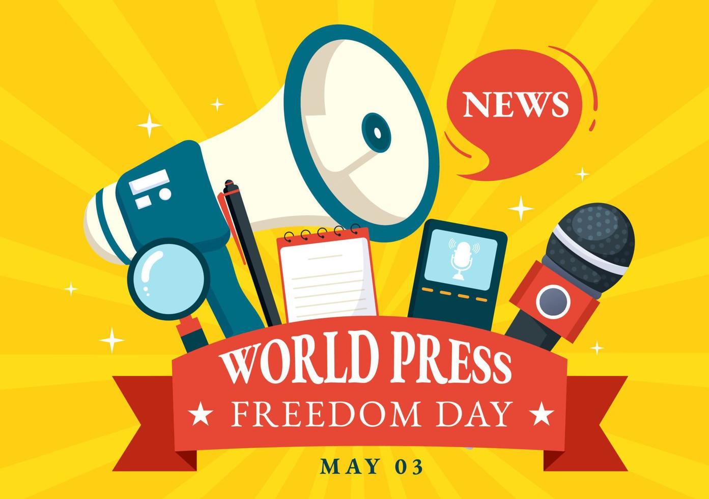World Press Freedom Day on May 3 Illustration with Hands Holding News Microphones for Web Banner or Landing Page in Flat Cartoon Hand Drawn Templates vector