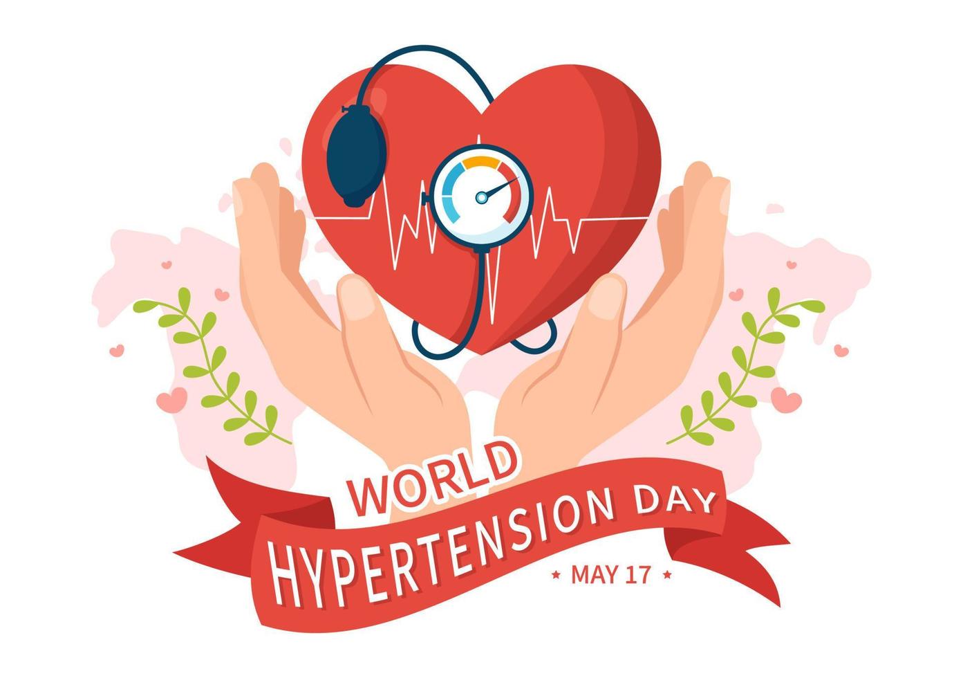 mundo hipertensión día en mayo 17 ilustración con alto sangre presión y rojo amor imagen en plano dibujos animados mano dibujado para aterrizaje página plantillas vector