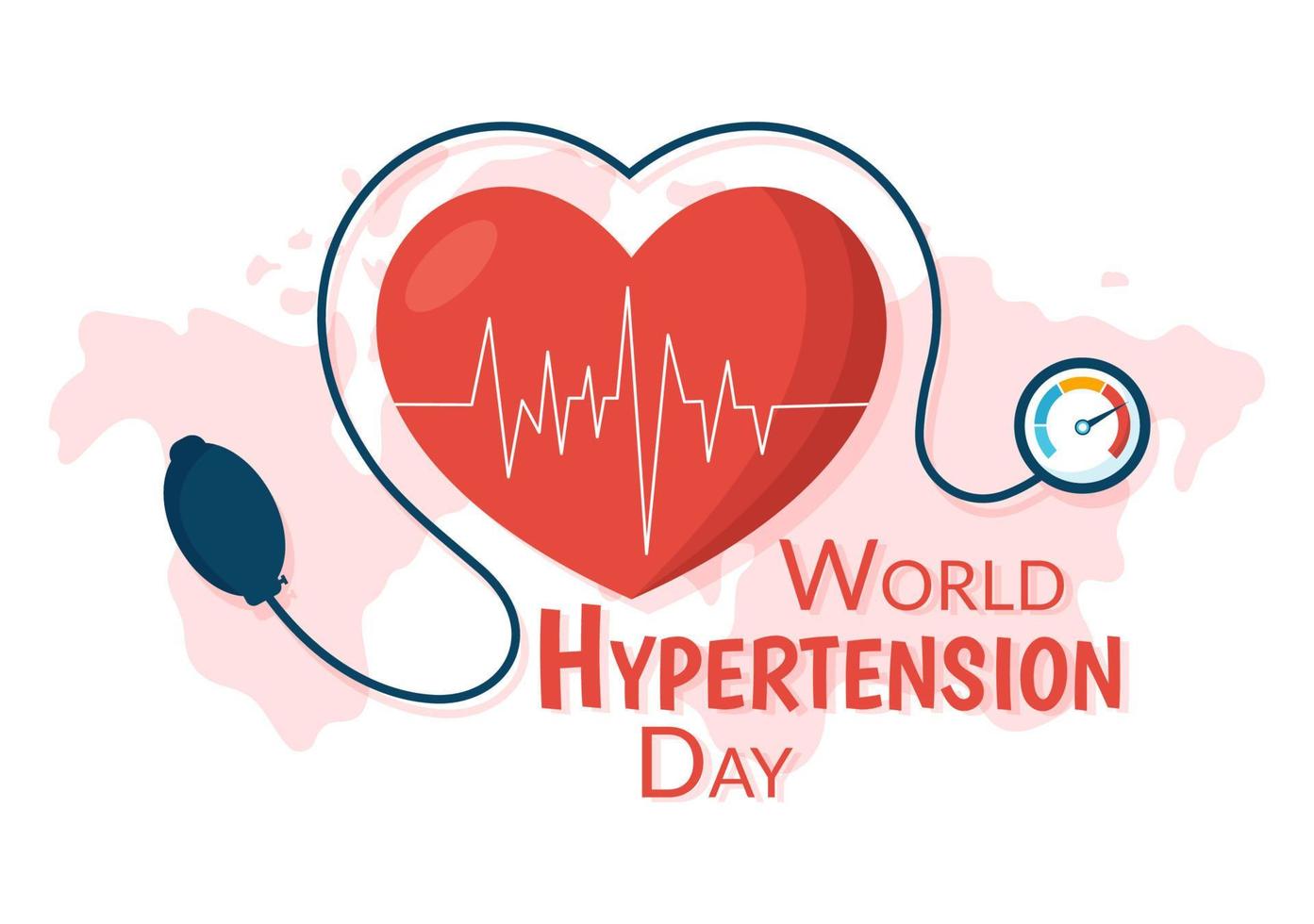 mundo hipertensión día en mayo 17 ilustración con alto sangre presión y rojo amor imagen en plano dibujos animados mano dibujado para aterrizaje página plantillas vector