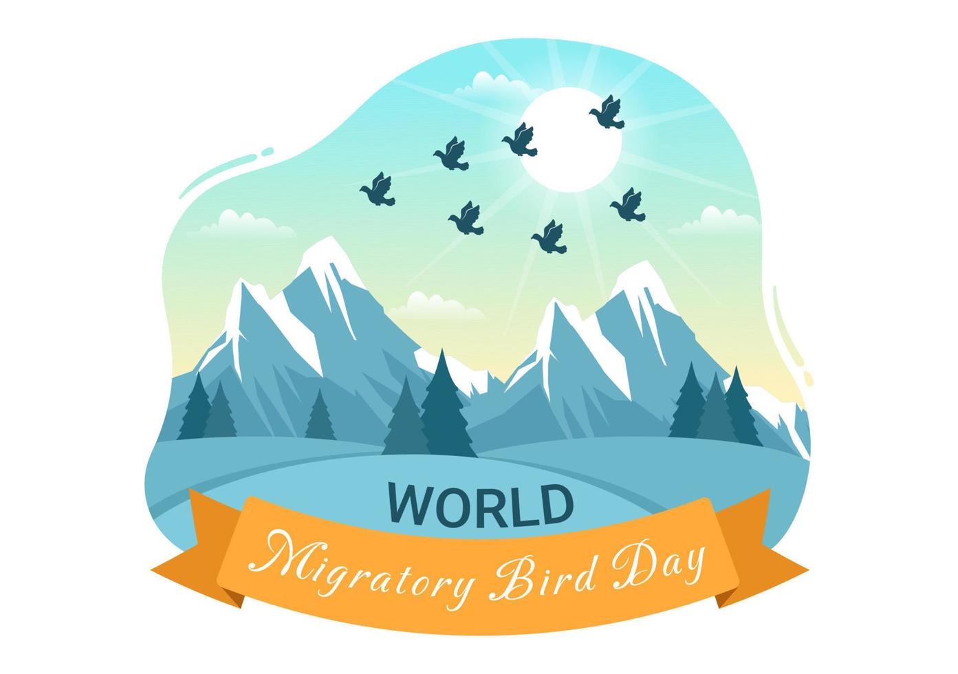 World Migratory Bird Day on May 8 Illustration with Birds Migrations Groups in Flat Cartoon Hand Drawn for Landing Page Templates vector