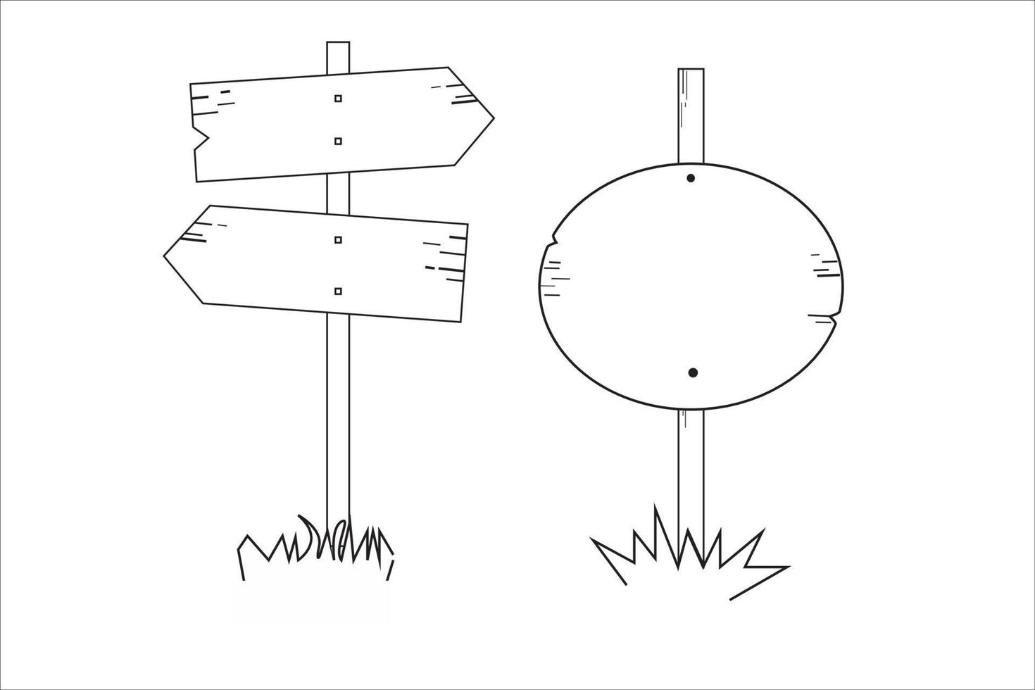 de madera la carretera señales garabatear colocar. de madera dirección señales y flechas en bosquejo estilo. mano dibujado ilustración aislado en blanco antecedentes. vector