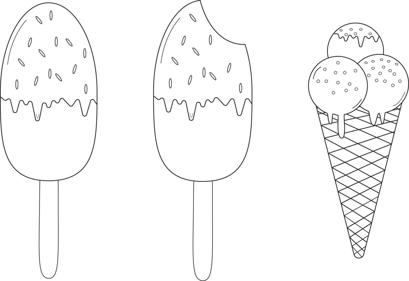 Hand drawn set of ice cream doodle. sweet desserts. Eskimo, waffle con e sketch style vector illustration isolated on white background for cafe or restaurant menu.