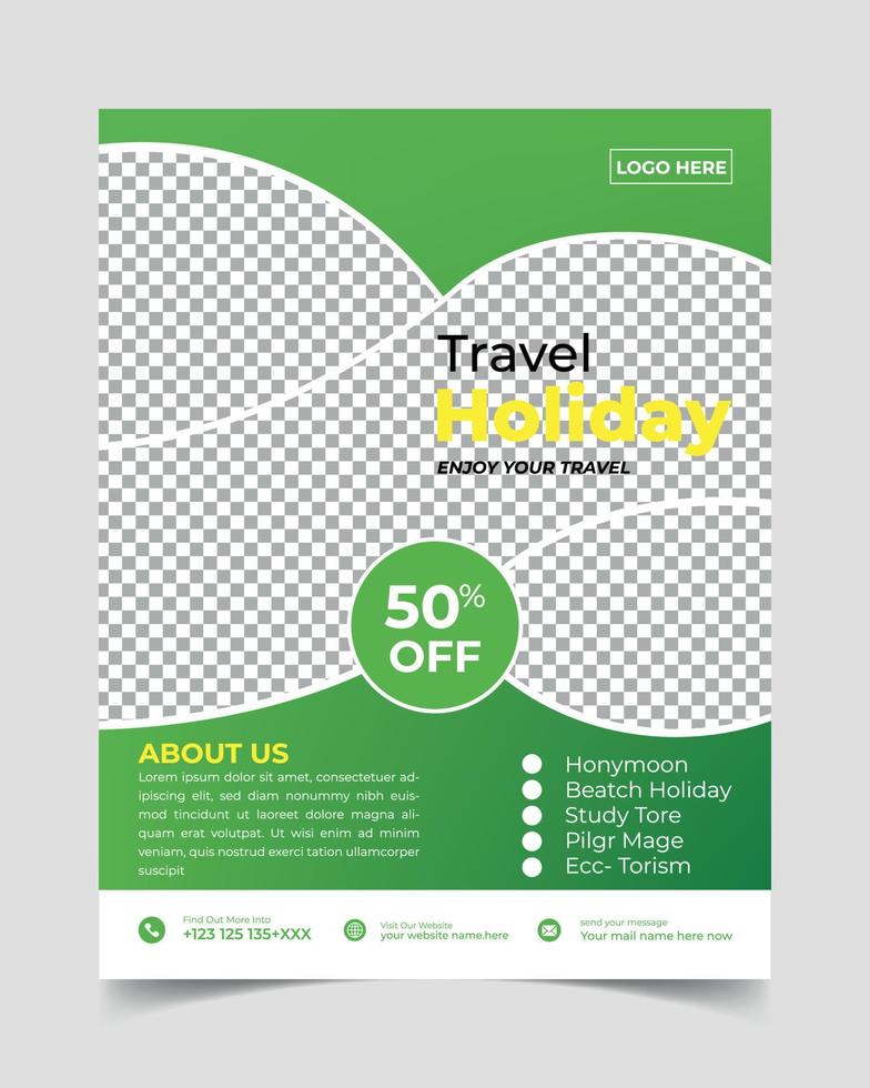 Travel poster or flyer pamphlet brochure design. Travel flyer template for travel agency vector