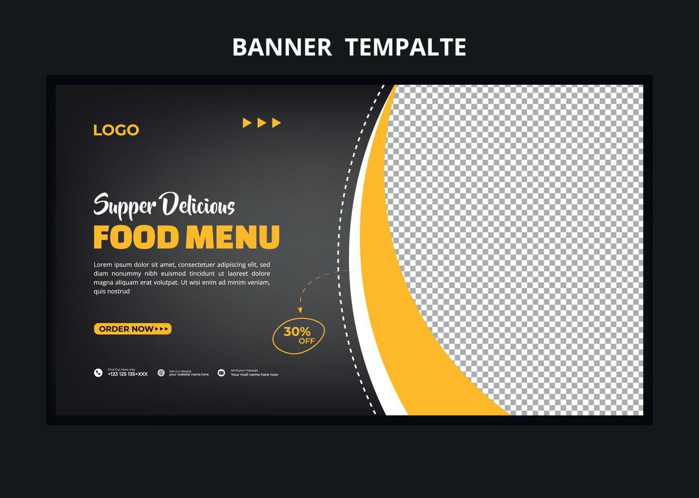 Restaurant food menu social media marketing web banner. Pizza, burger or hamburger online sale promotion video thumbnail. Fast food website background. Food flyer with logo and business icon. vector